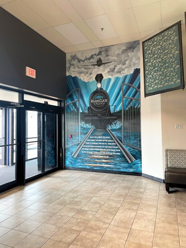The finished lobby seen from the entry doors