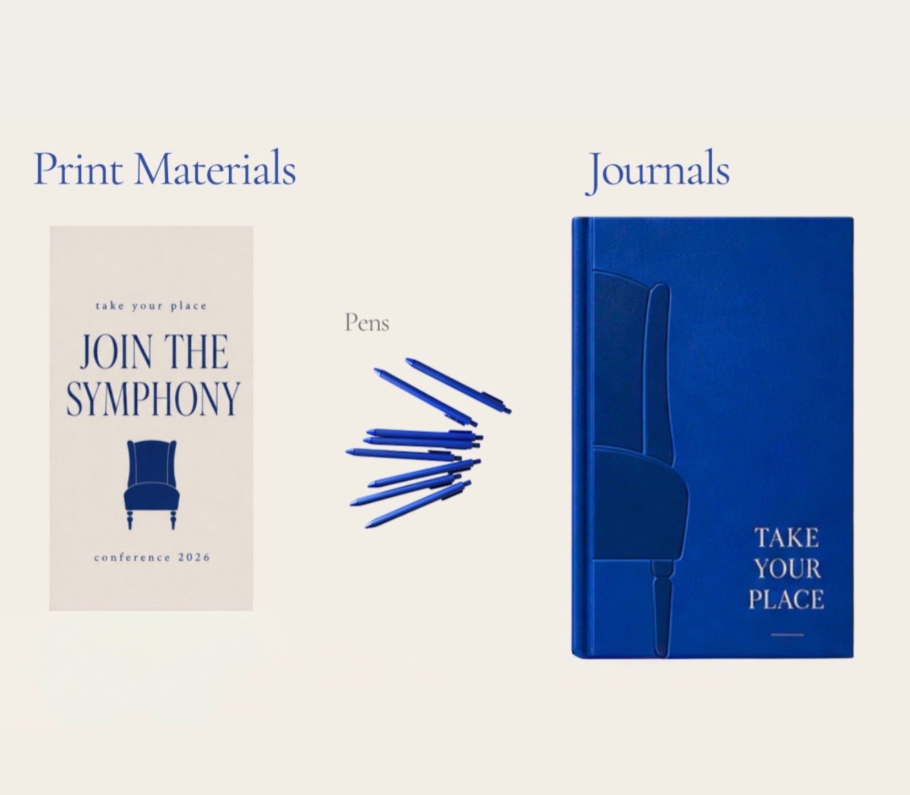 Printed conference materials, branded pens and custom journals